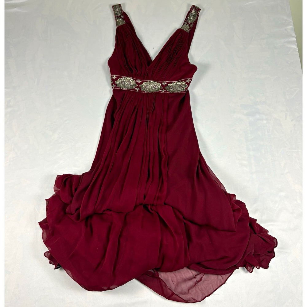 Marchesa Notte Burgundy Grecian Goddess Costume Gown Sz 2 Beaded AS-IS Halloween